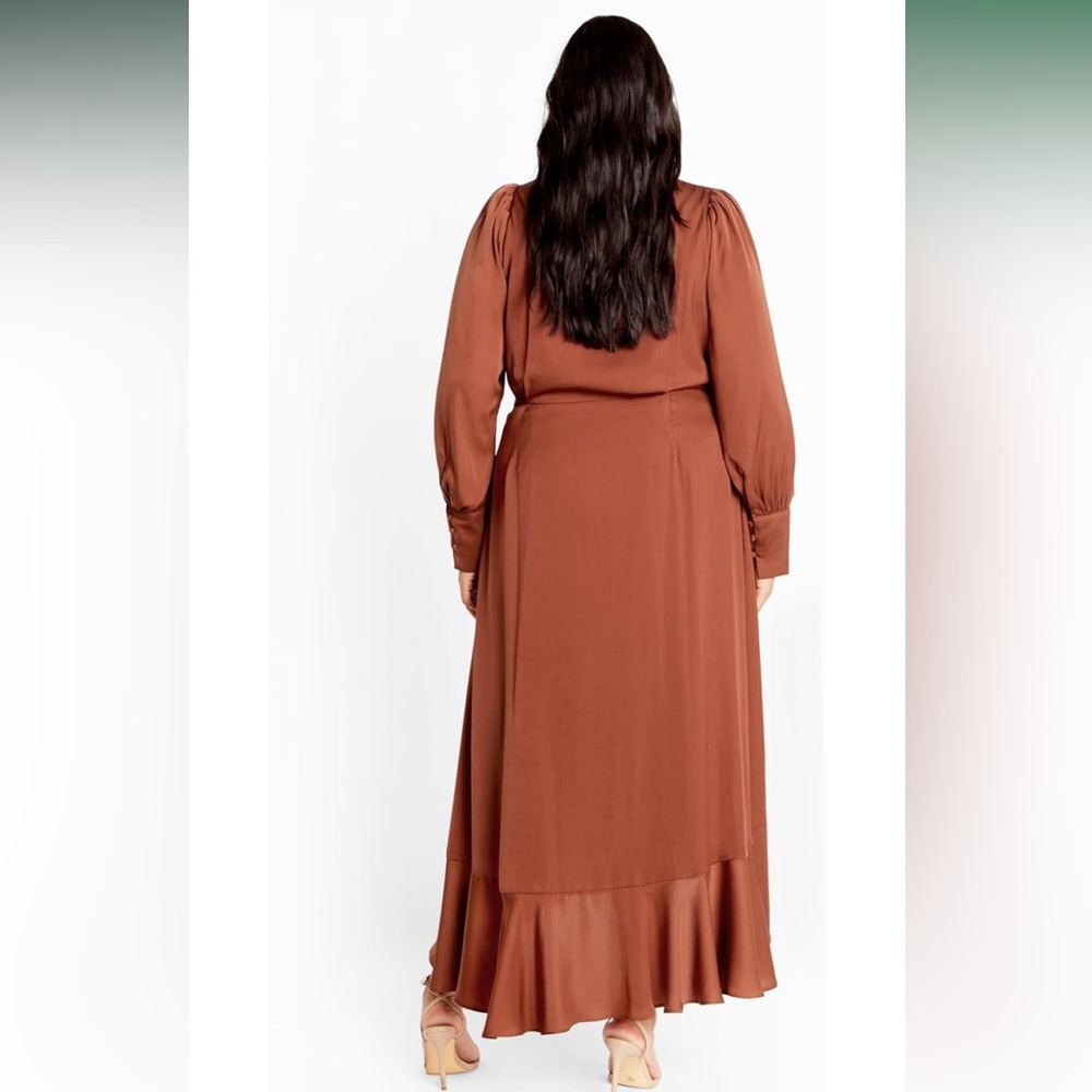 City Chic | Terracotta Bronze Cinnamon Maxi TRUE Wrap Dress Formal Wedding Guest - Picture 2 of 7